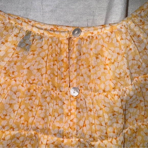 Ann Taylor Floral Sheer‎ Shirt Blouse Top Large Dotted Yellow Blouse Office #cc - Picture 5 of 10
